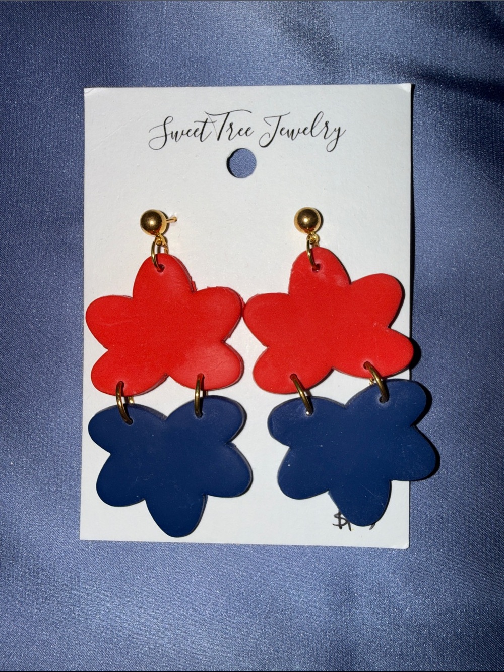 Red and Navy Floral Drop Earrings